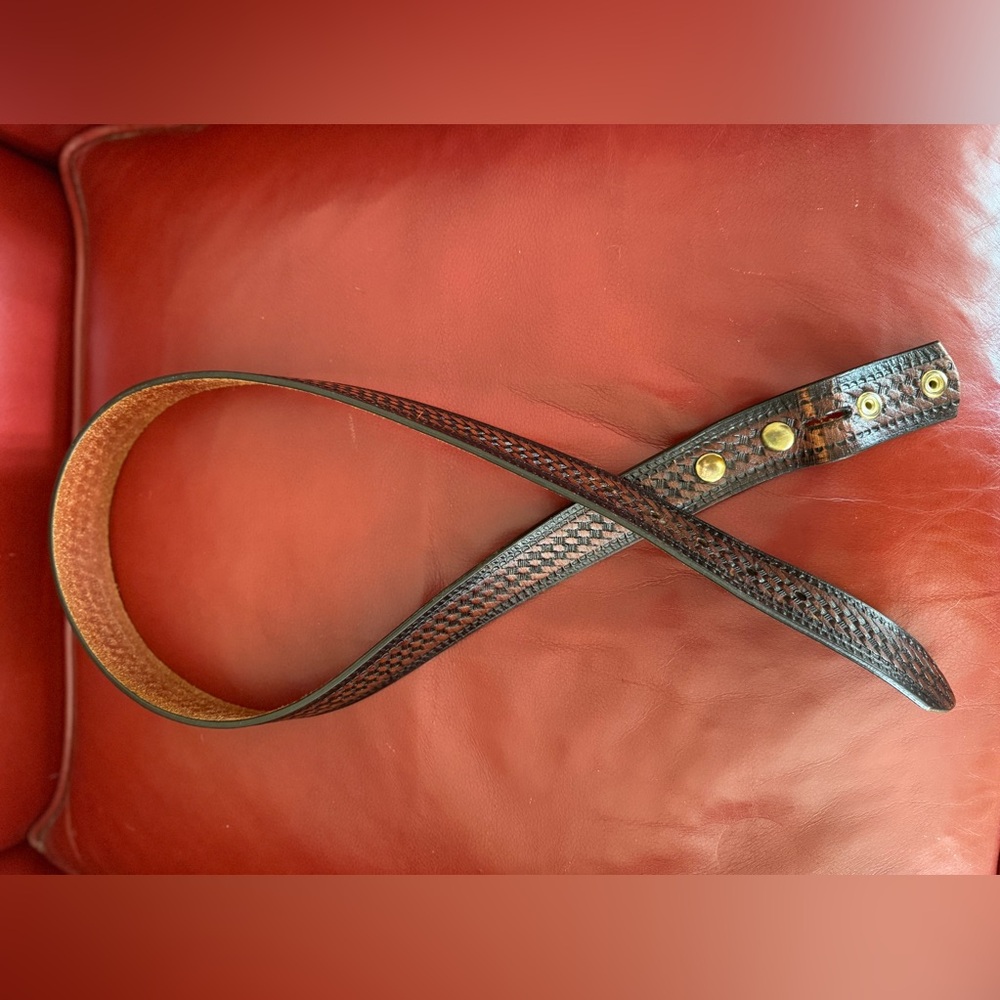 Tooled leather belt. Snaps  for buckle size 36